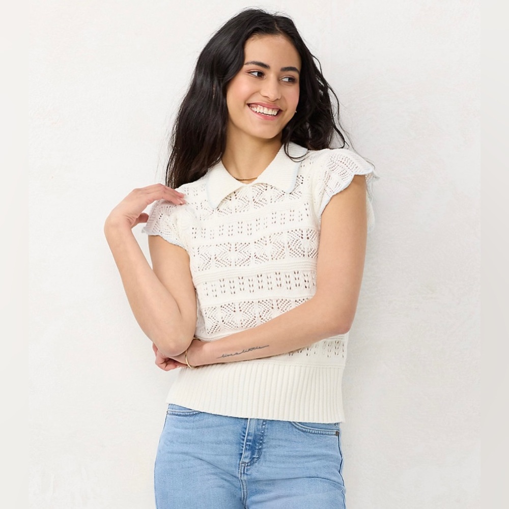 LC Lauren Conrad Women’s Pointelle Flutter Sleeve Sweater Size XXL *NWT